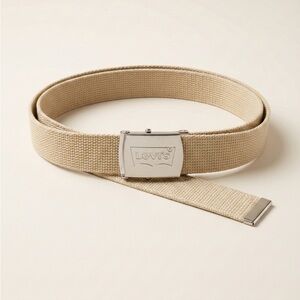 Levi's Men's Tan Canvas Web Belt with Silver Buckle